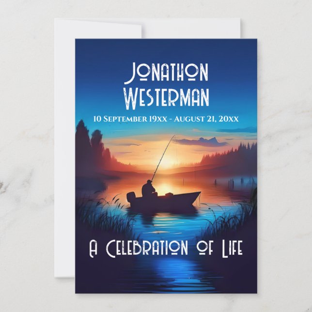 Fishing at Sunset Celebration of Life Invitation (Front)