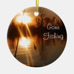 Fishing At Sunset Ceramic Ornament