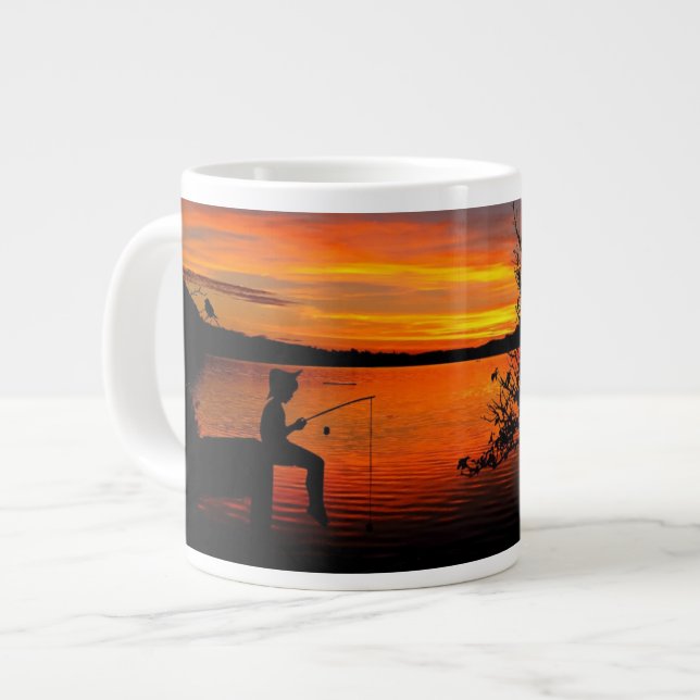 Fishing At Sunset Large Coffee Mug (Front Left)