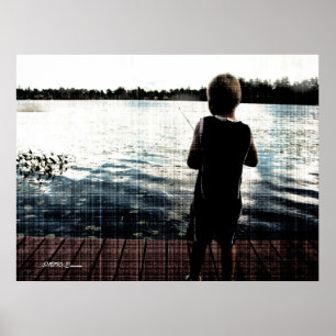 Fishing At Sunset Poster