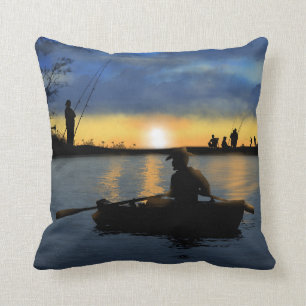 Fishing at Sunset Throw Pillow 16" x 16"