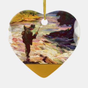 Fishing at the bend in the river ceramic ornament