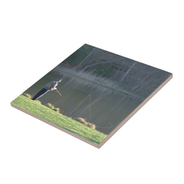 Fishing at the Pond YOUR Photo Tile (Side)