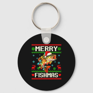 Fishing B Fish Merry Fishmas Fisherman Ugly Christ Keychain