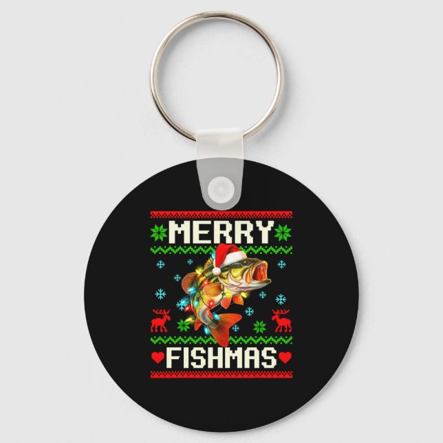 Fishing B Fish Merry Fishmas Fisherman Ugly Christ Keychain (Front)