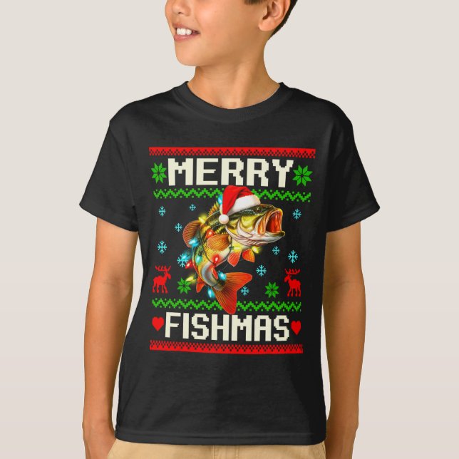 Fishing B Fish Merry Fishmas Fisherman Ugly Christ T-Shirt (Front)