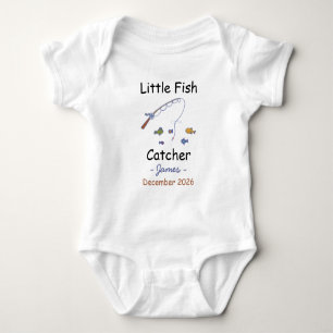 Fishing Baby Announcement Little Fish Catcher Bodysuit