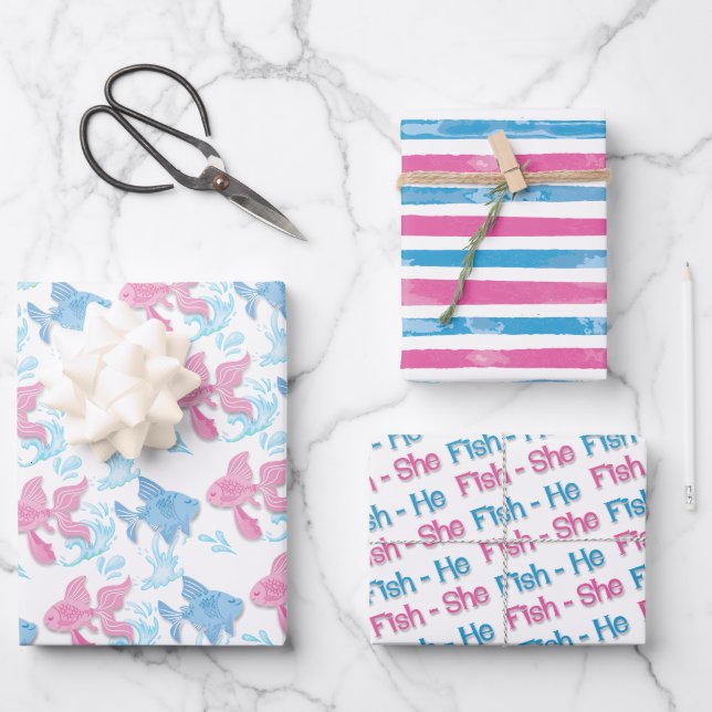 Fishing Baby Reveal Baby Shower Wrapping Paper Sheet (Front)