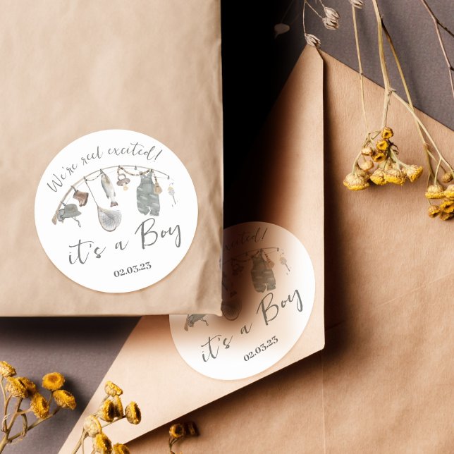 Fishing Baby Shower  Classic Round Sticker (Creator Uploaded)