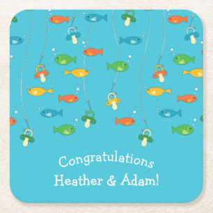 Fishing Baby Shower Square Paper Coaster