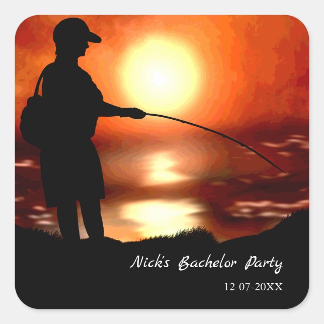 Fishing bachelor party Fishing lover sunset party Square Sticker (Front)