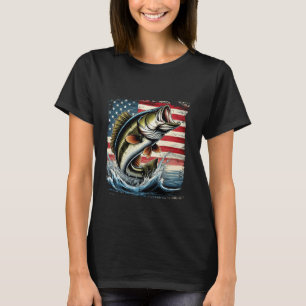 Fishing Bass Catch Lover July USA Flag Old Retro P T-Shirt