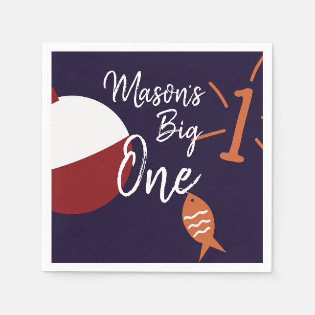 Fishing Big One First Birthday Fish Napkins (Front)