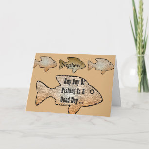 Fishing birthday for a nephew, 4 fish on front. card