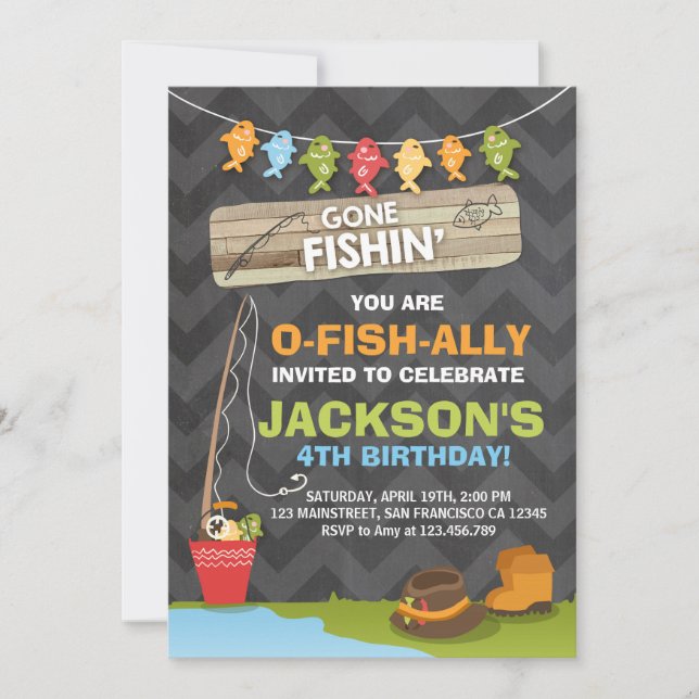 Fishing Birthday Invitation Fishing party Boy (Front)