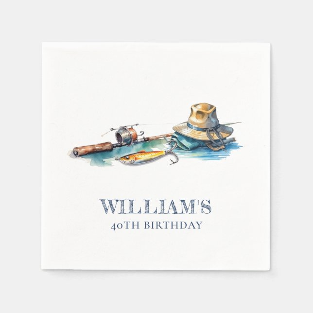 Fishing Birthday Personalized Watercolor Napkin (Front)