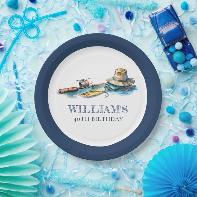 Fishing Birthday Personalized Watercolor Paper Plate (Party)