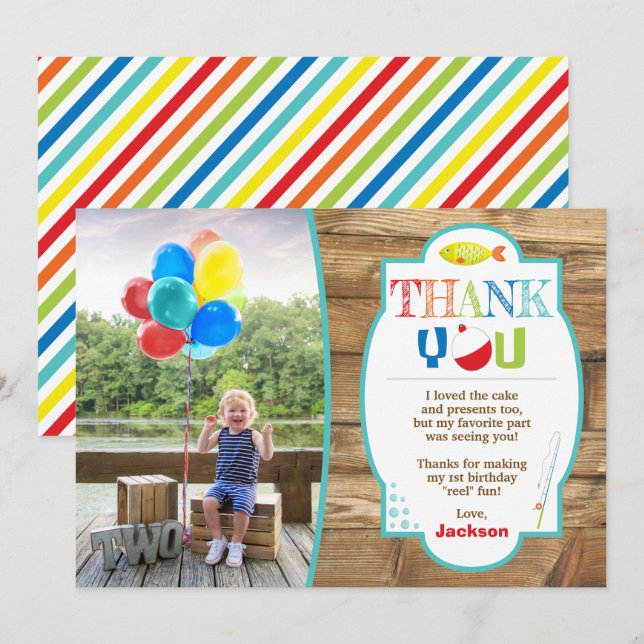 Fishing Birthday Thank You Card with Photo (Front/Back)
