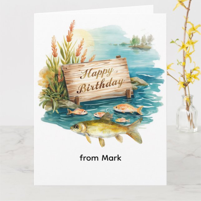 Fishing birthday themed  card (Yellow Flower)