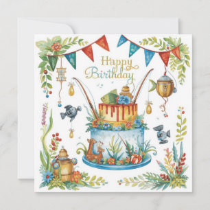 Fishing birthday themed hooked on fun  card
