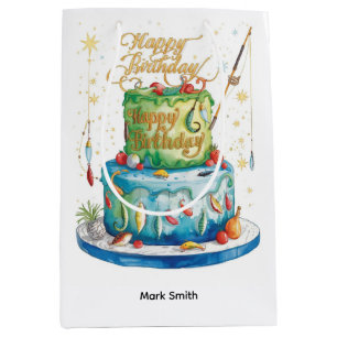 Fishing birthday themed hooked on fun  medium gift bag