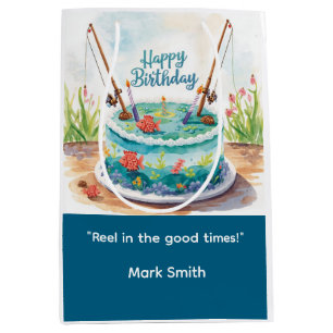 Fishing birthday themed hooked on fun  medium gift bag