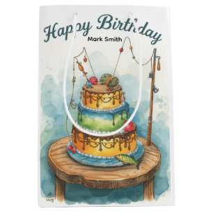 Fishing birthday themed hooked on fun  medium gift bag