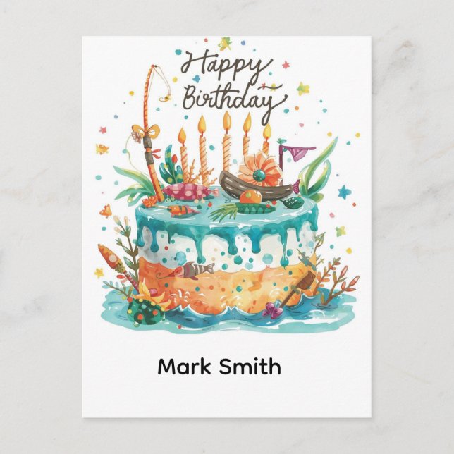 Fishing birthday themed hooked on fun  postcard (Front)