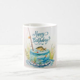Fishing birthday themed with cake  coffee mug