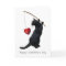 Fishing Black Cat with a Red Heart Card