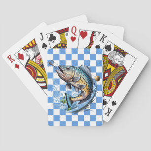 Fishing Blue Plaid Playing Cards