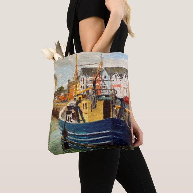 Fishing Boat at Harbour Tote Bag (Close Up)
