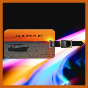 Fishing Boat at Orange Sunset, Name, Bag Luggage Tag