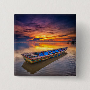 Fishing Boat At Sunrise   Jubakar Beach 2 Inch Square Button