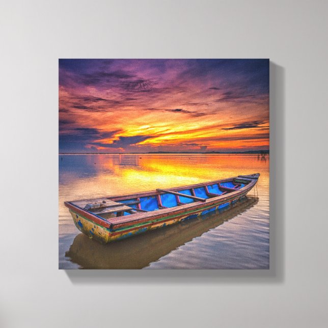 Fishing Boat At Sunrise | Jubakar Beach Canvas Print (Front)