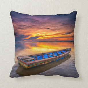 Fishing Boat At Sunrise Jubakar Beach Throw Pillow