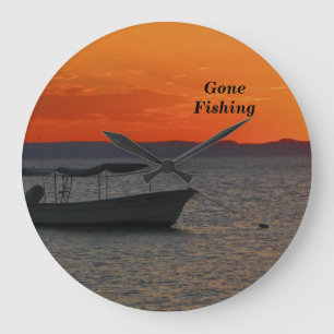 Fishing Boat at Sunset Clock, Large Round Clock