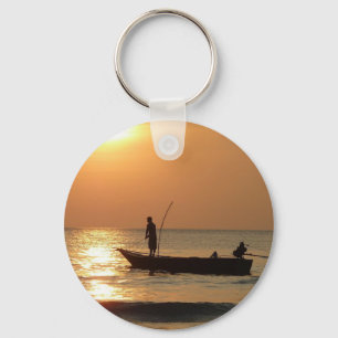 Fishing Boat at Sunset Keychain