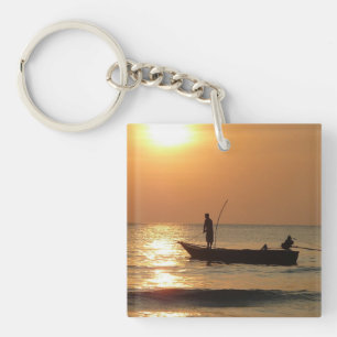 Fishing Boat at Sunset Keychain