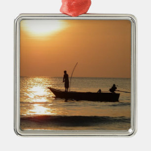 Fishing Boat at Sunset Metal Ornament
