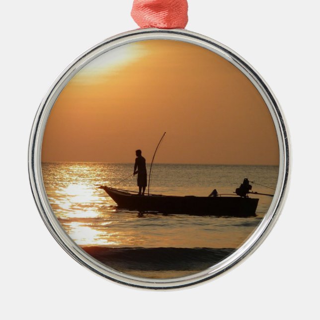 Fishing Boat at Sunset Metal Ornament (Front)