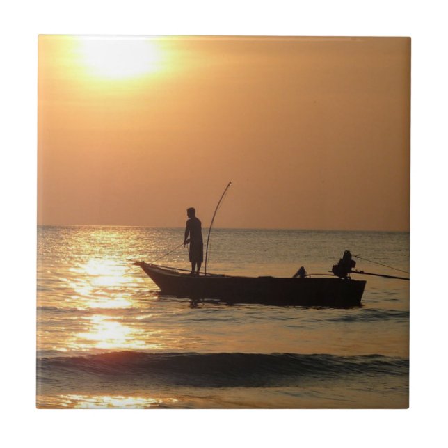 Fishing Boat at Sunset Tile (Front)