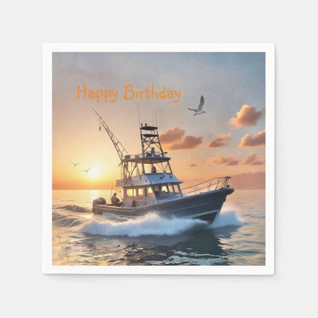 Fishing Boat Birthday Napkin (Front)