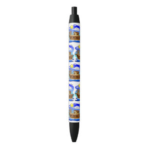 Fishing Boat Cartoon Black Ink Pen