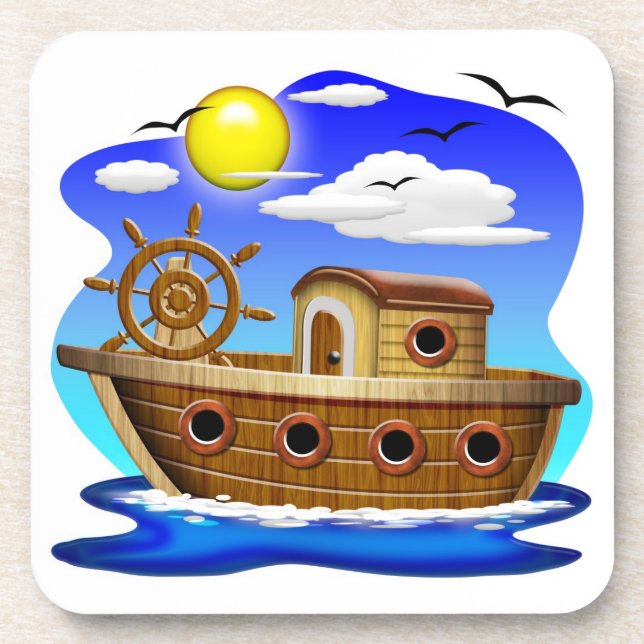 Fishing Boat Cartoon  Coaster (Front)