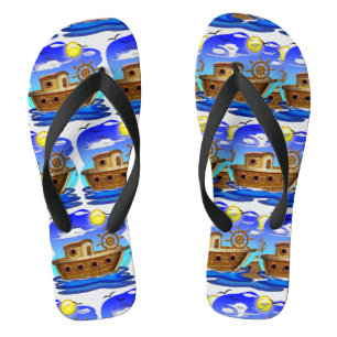 Fishing Boat Cartoon Flip Flops
