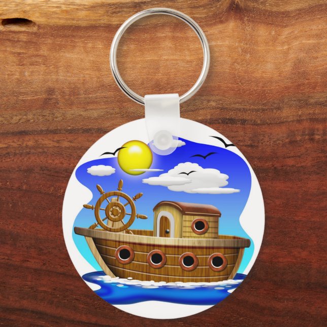 Fishing Boat Cartoon  Keychain (Front)