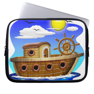 Fishing Boat Cartoon Laptop Sleeve