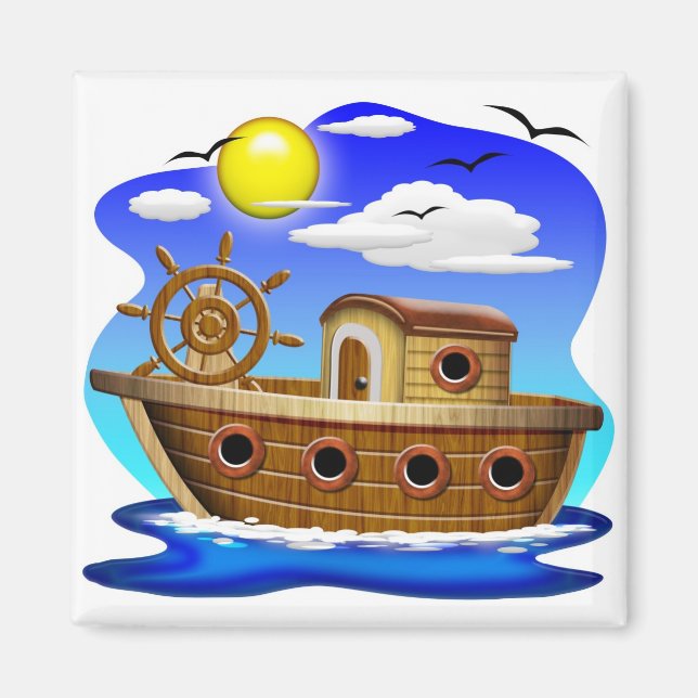 Fishing Boat Cartoon Magnet (Front)