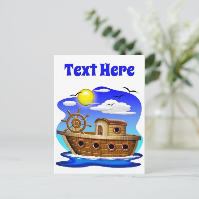 Fishing Boat Cartoon  Postcard (Standing Front)
